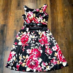 White House Black Market Black Floral Dress with A-Line Skirt, Size 0